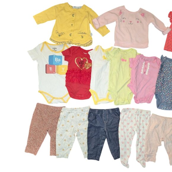 Huge Lot 16 Infant Girls Tops Onesies Pants Leggings Long Sleeve Shirt Jacket - Picture 3 of 4